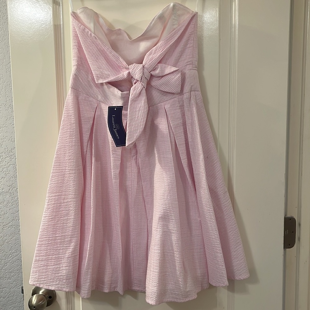 Lauren James Seersucker Sweetheart Strapless Dress Pink Medium